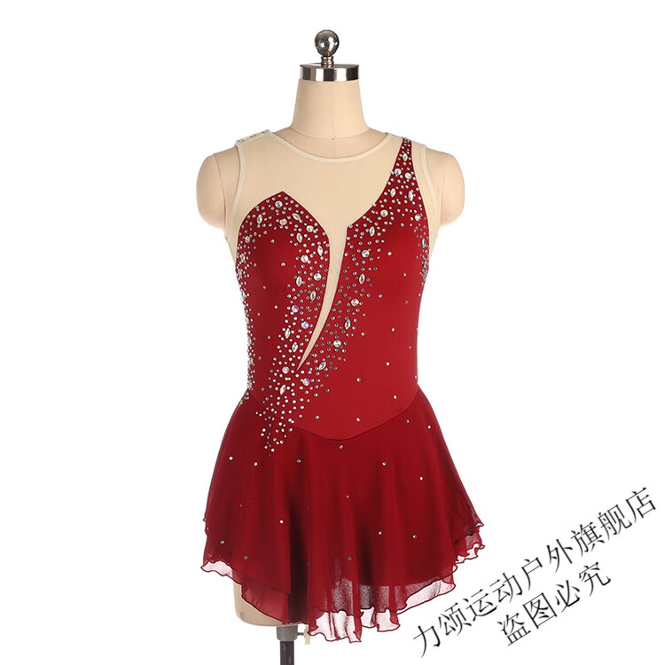 

HEAD Костюм для фигурного катания, соревновательное платье, без рукавов, с камнями 516, винный красный, размер XL