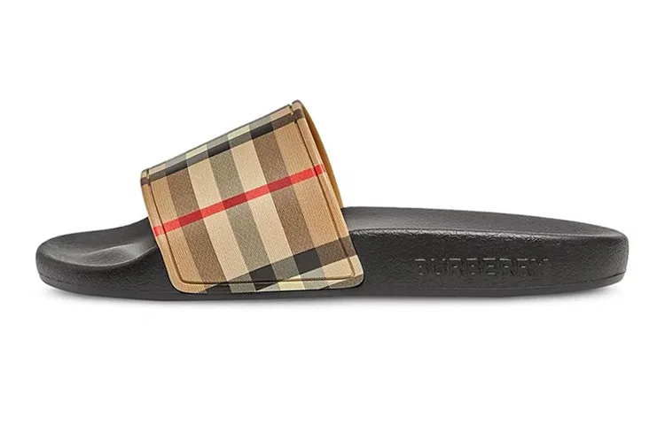 Детские тапочки для мальчиков с клетчатым принтом Burberry, Black Beige