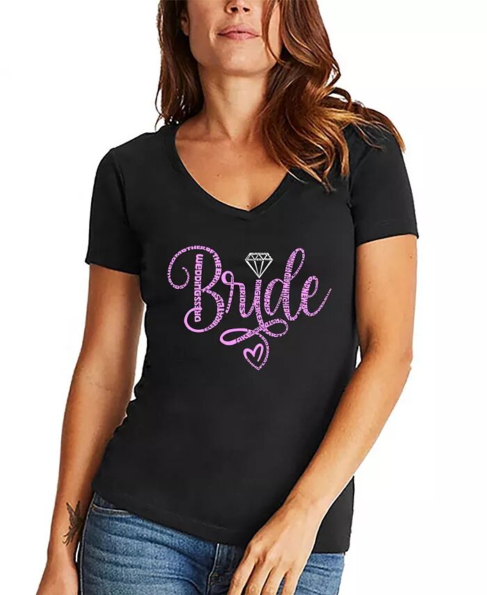 

Женская футболка Bride Word Art с V-образным вырезом LA Pop Art, черный
