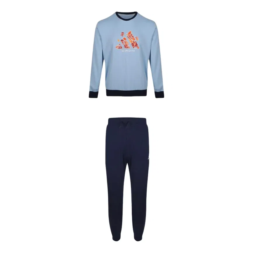 Детская футболка Long-Sleeve Crewneck Sweatshirt Pants Tracksuit Set 'Blue Black' adidas, Blue/Black