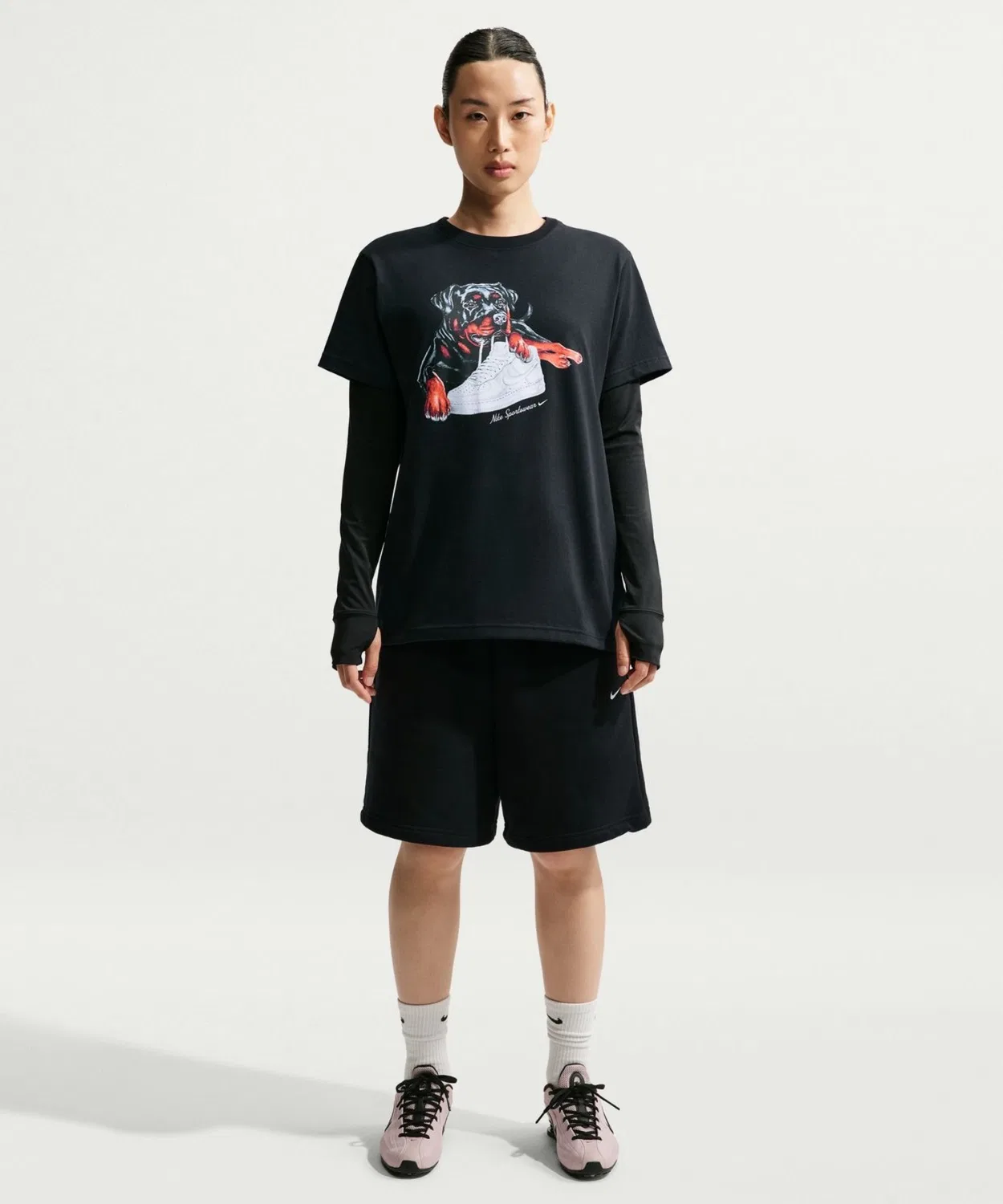 Женская футболка с принтом Nike NSW CLSC BF SHDOG S/S, Off White — фото 4