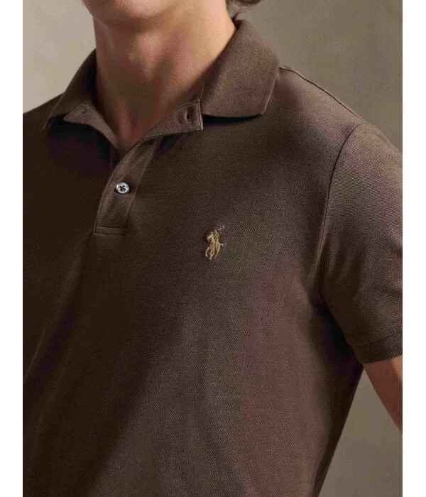 Мужское поло Custom Slim Fit Stretch Mesh Polo Ralph Lauren, коричневый — фото 4