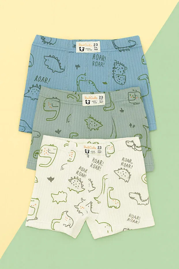 Детский комплект боксеров для мальчиков с принтом 3 pieces of skin-friendly 100% cotton patterned comfortable boxers for boys between 2-11 years old set of 3 Mini Kanka, Three Multicolored White-Khaki-Blue