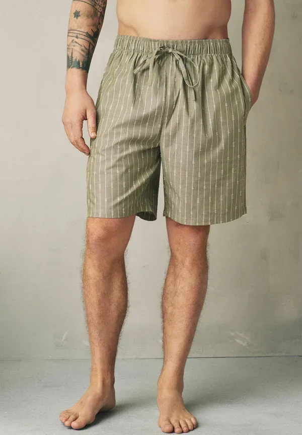 Пижамные шорты 2 шт, хлопок, Regular fit - woven stripe pyjama shorts, Next, зеленый, Ecru — фото 4