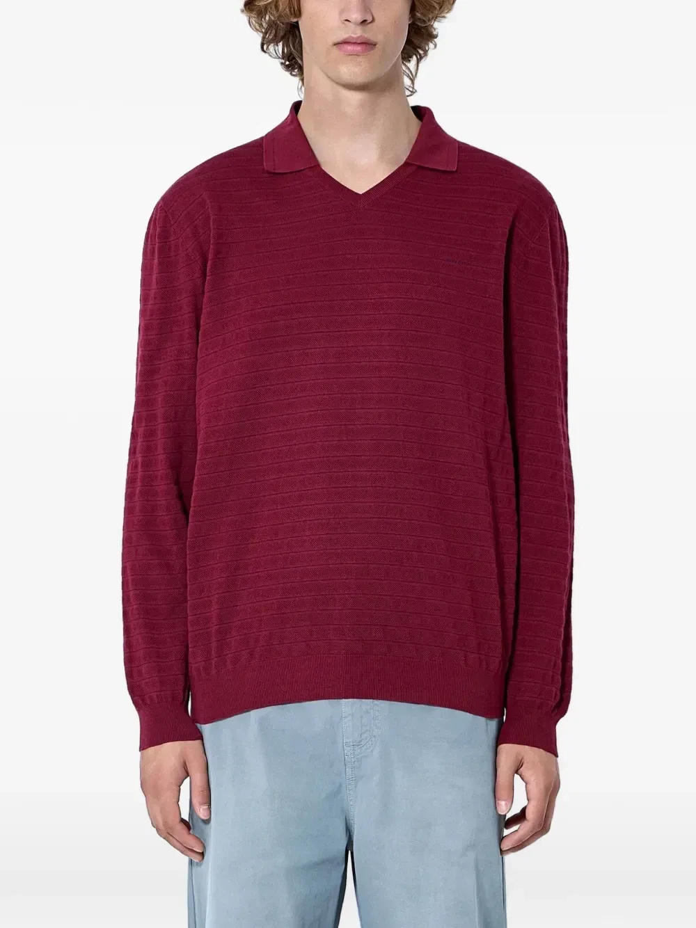 Свитер из фактурного хлопкового трикотажа Miu Miu, красный