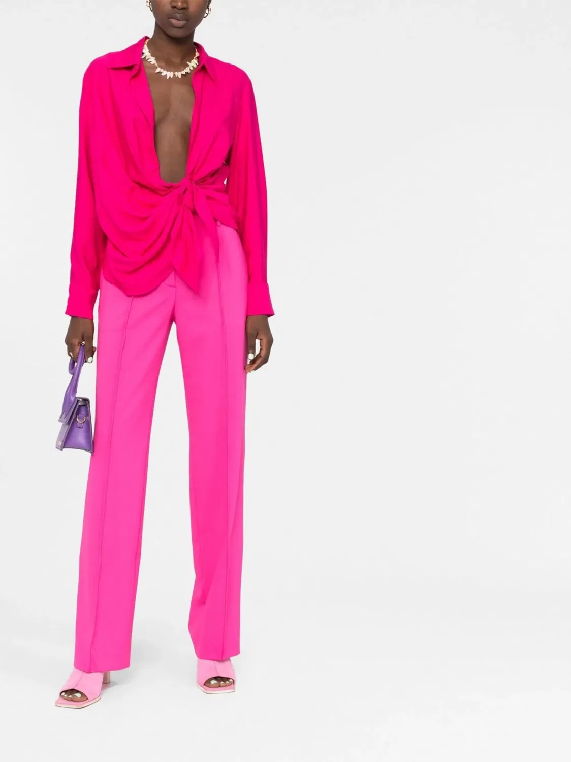 Рубашка с Длинным Рукавом и Узлом Jacquemus, розовый — фото 3