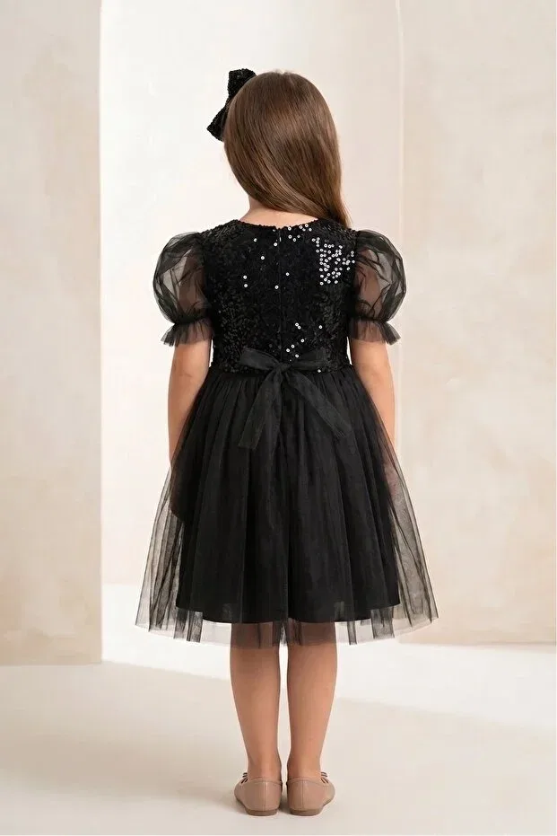 Детское платье для девочек с принтом Balloon sleeve sequin sequin girl's tutu dress m00751 Mnk Baby&Kids, Black — фото 4