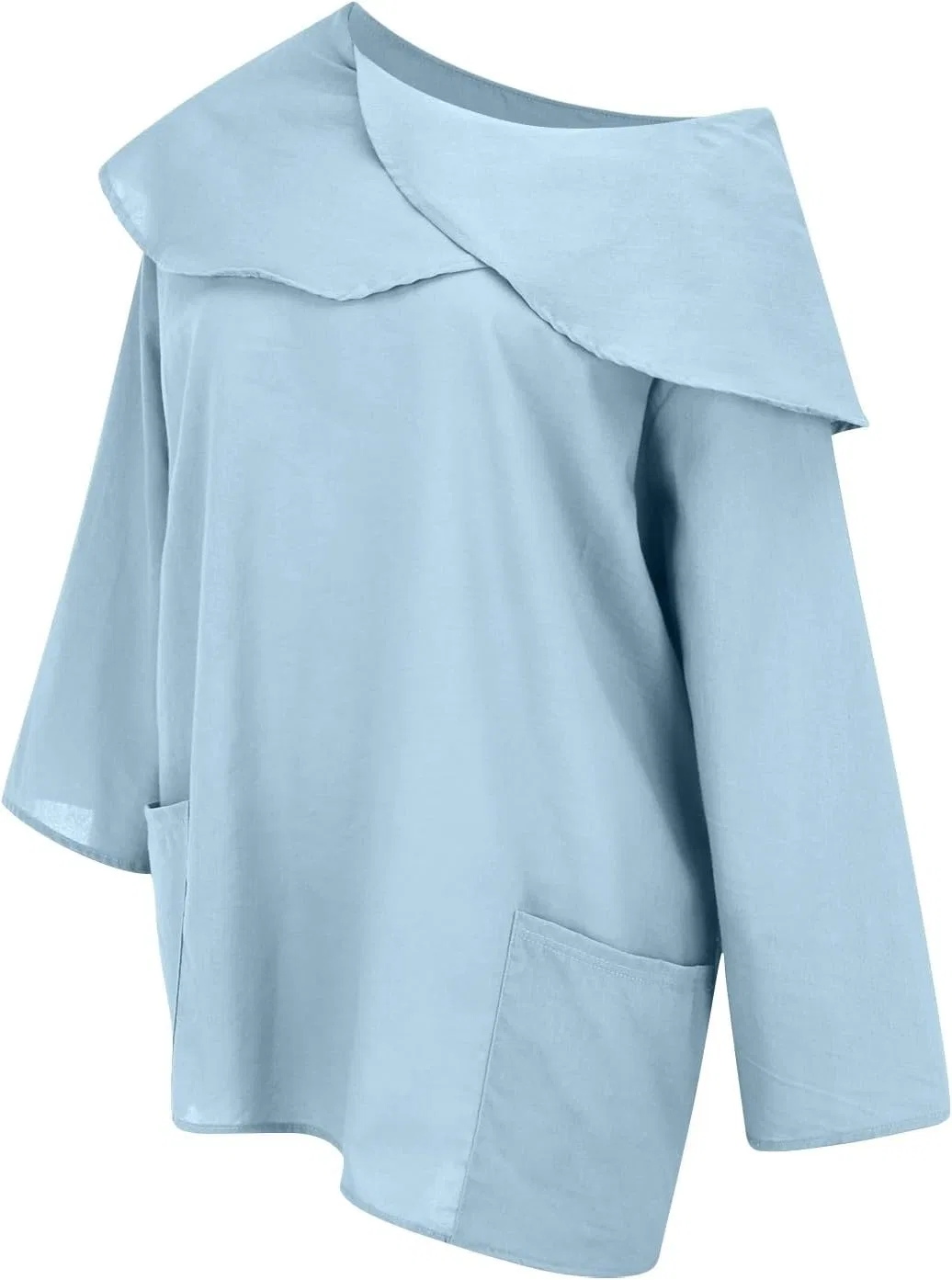 Женская офф-шолдер блуза оверсайз с длинным рукавом Beach Cover Up, Blue — фото 4