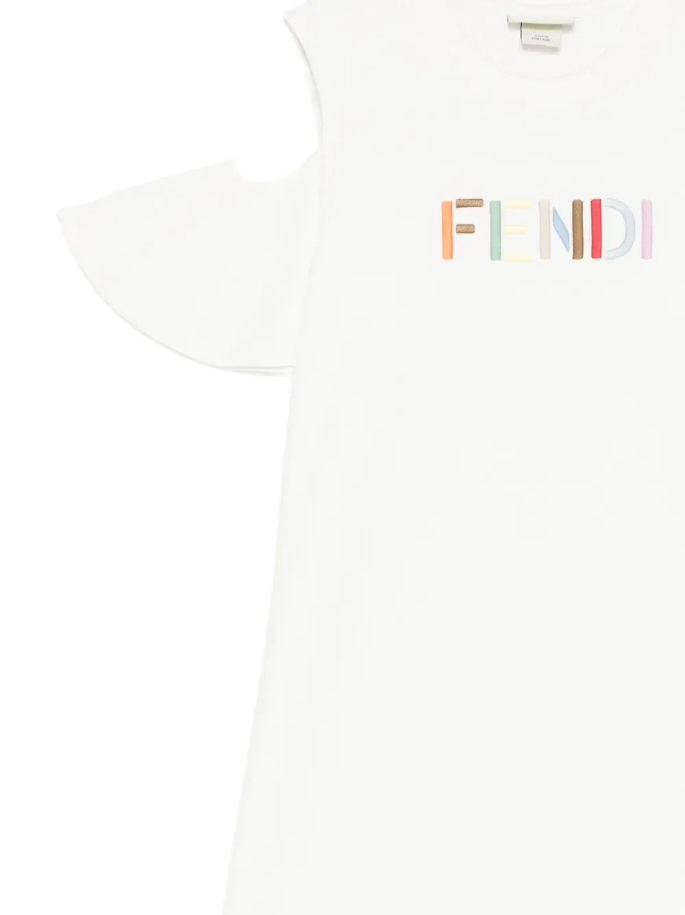 Платье с открытыми плечами и вышитым логотипом Fendi Kids, белый — фото 3