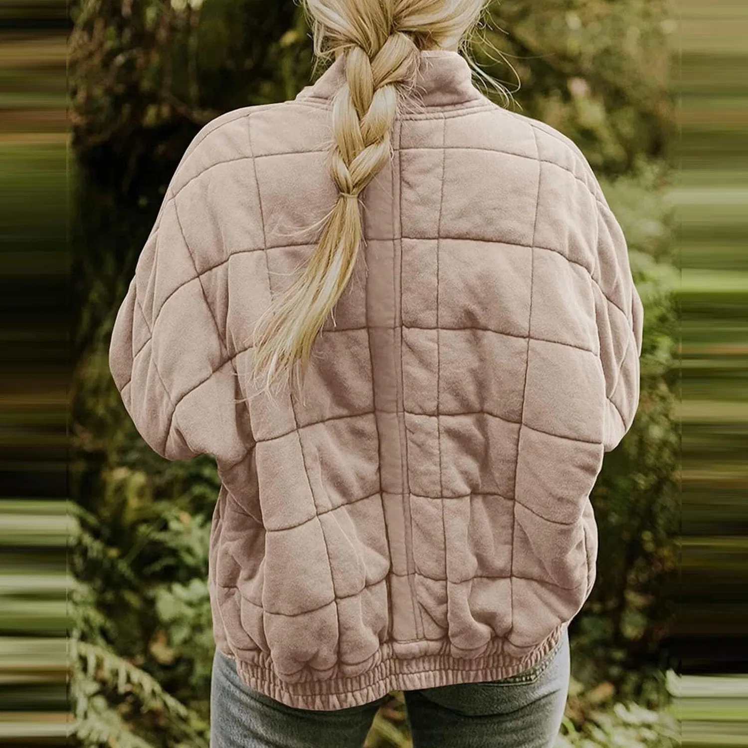 Женская легкая стеганая куртка oversize с длинным рукавом, cachi — фото 2