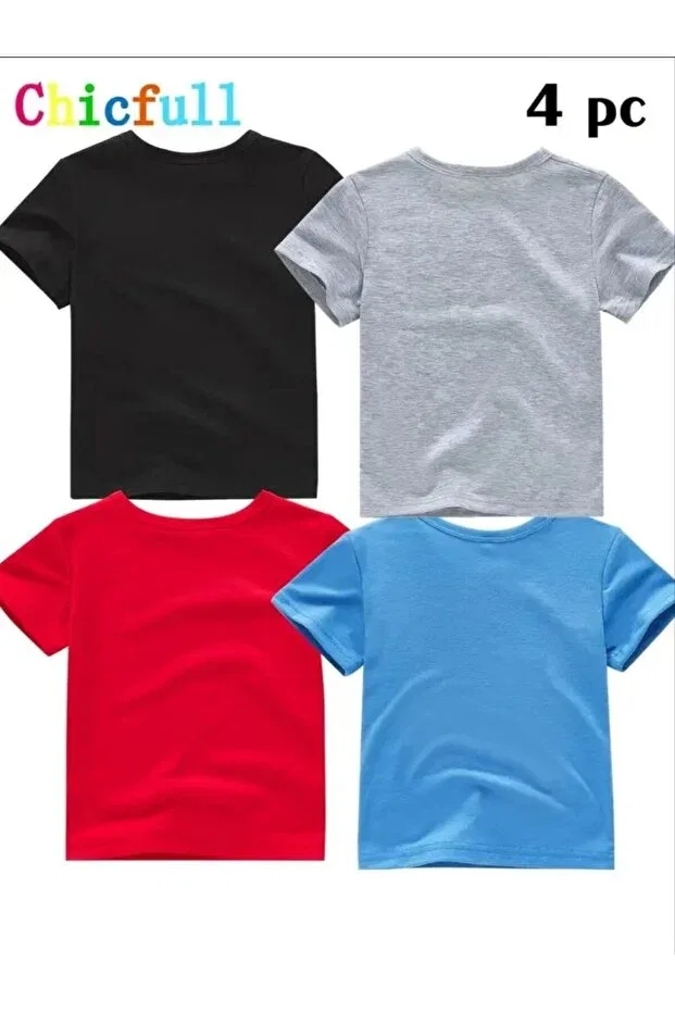 Детский комплект футболок оверсайз с принтом Elan Wear, Red + Gray + Black + Blue — фото 2