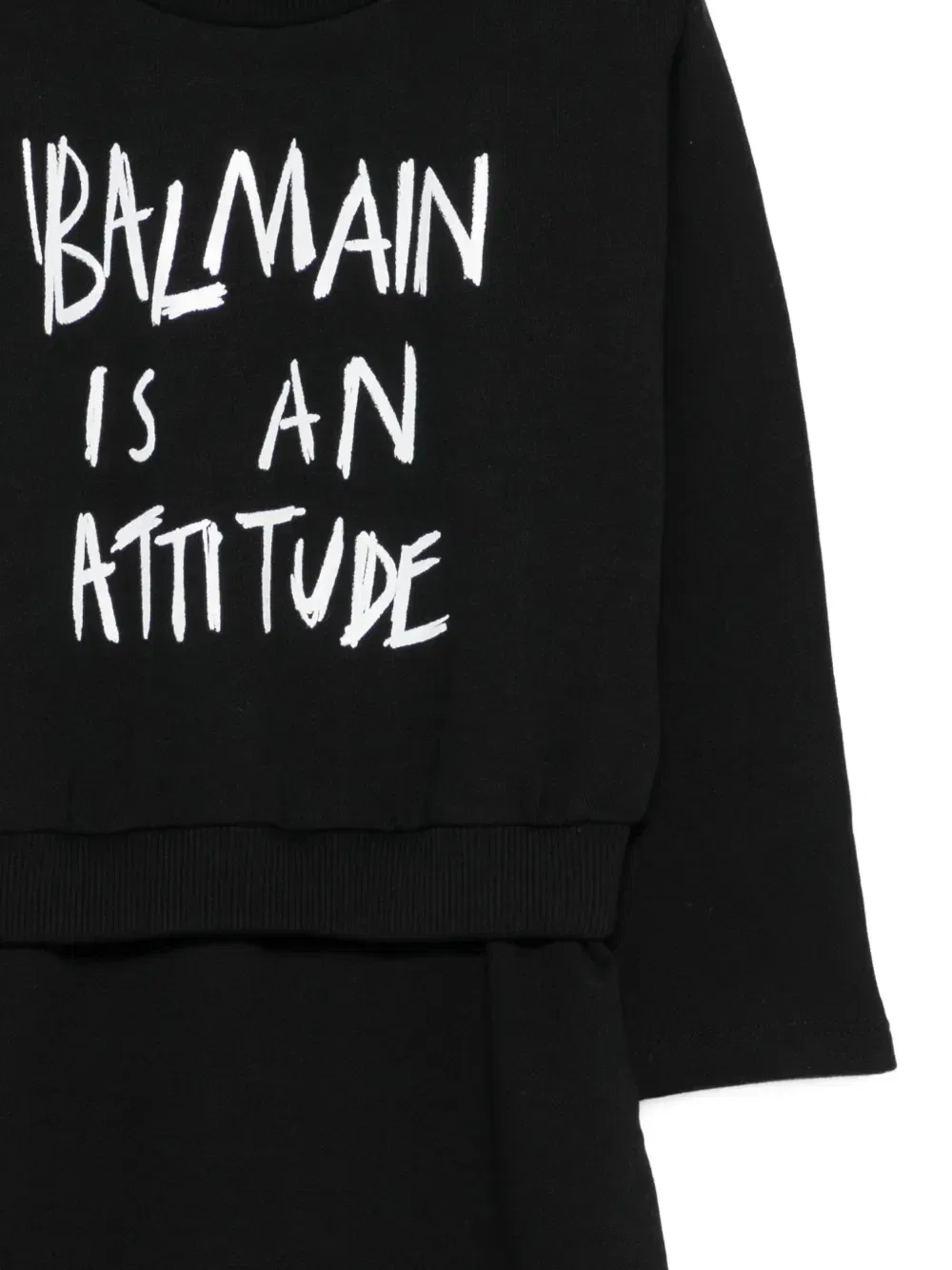 Платье с принтом-слоганом и эффектом многослойности Balmain Kids, черный — фото 3