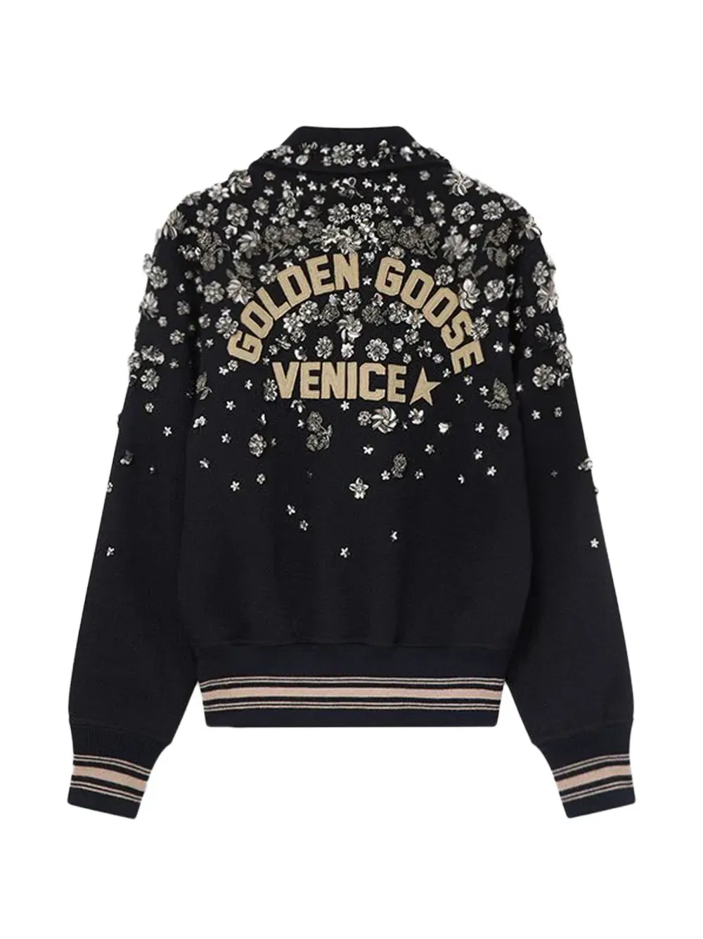 Бомбер с нашивкой-логотипом украшенный цветами GOLDEN GOOSE, черный — фото 2