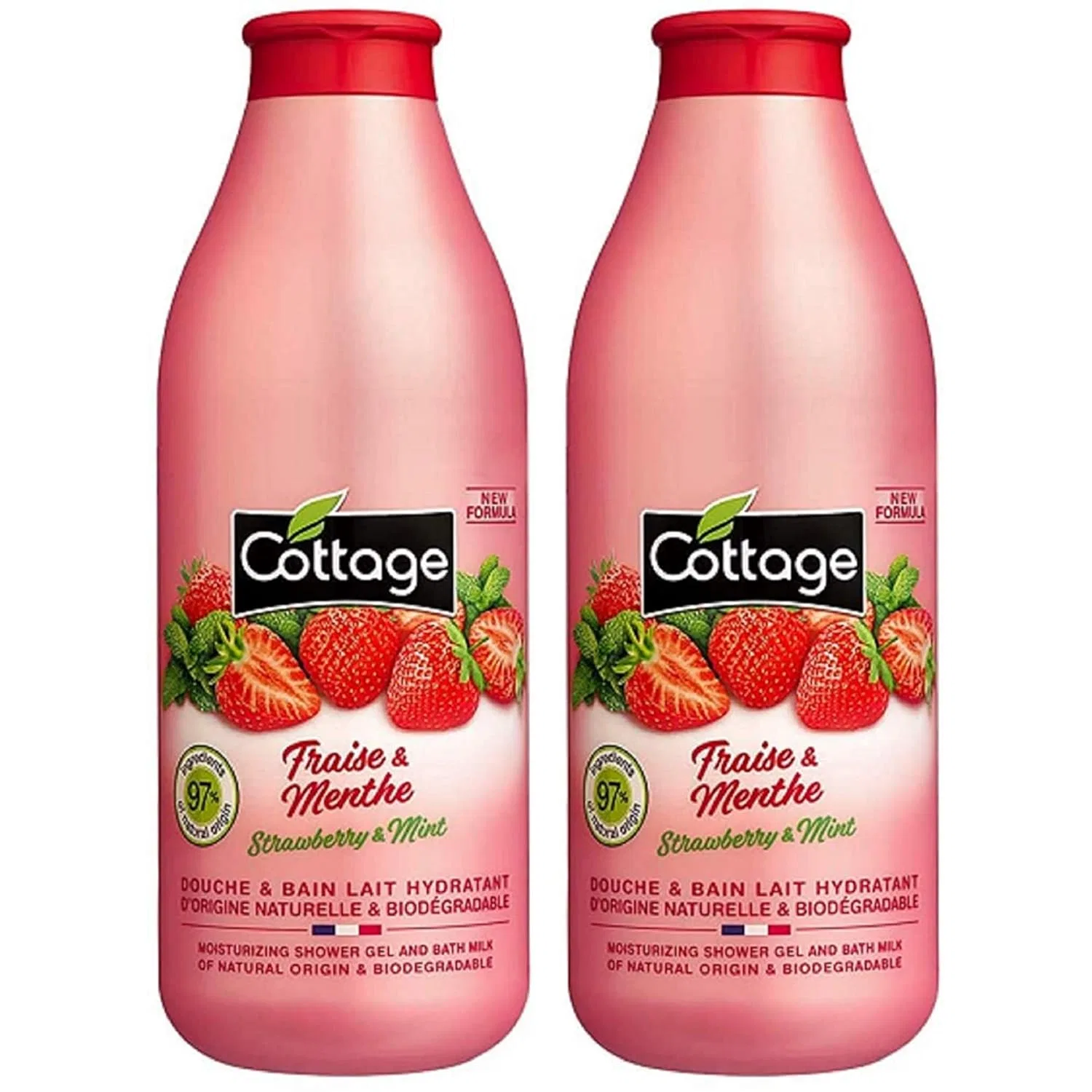Гель для душа и пены для ванн Cottage Moisturising Milk Strawberry & Mint, 2 бутылки по 750 мл
