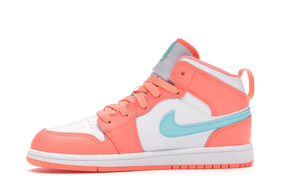 Детские кроссовки Lifestyle с высоким берцем Jordan 1 Mid Jordan Crimson Pulse/Light Aqua-White — фото 3