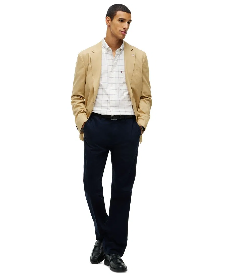 Мужская рубашка с принтом в клетку, модель Heritage Regular-Fit Oxford Windowpane Tommy Hilfiger, цвета Ivory Silk/Check — фото 2