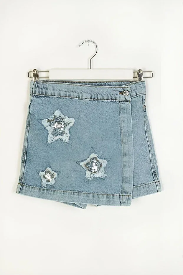 Детские шорты для девочек с вышивкой пайетками Çaren kids Denim Dmb Boys & Girls, Blue