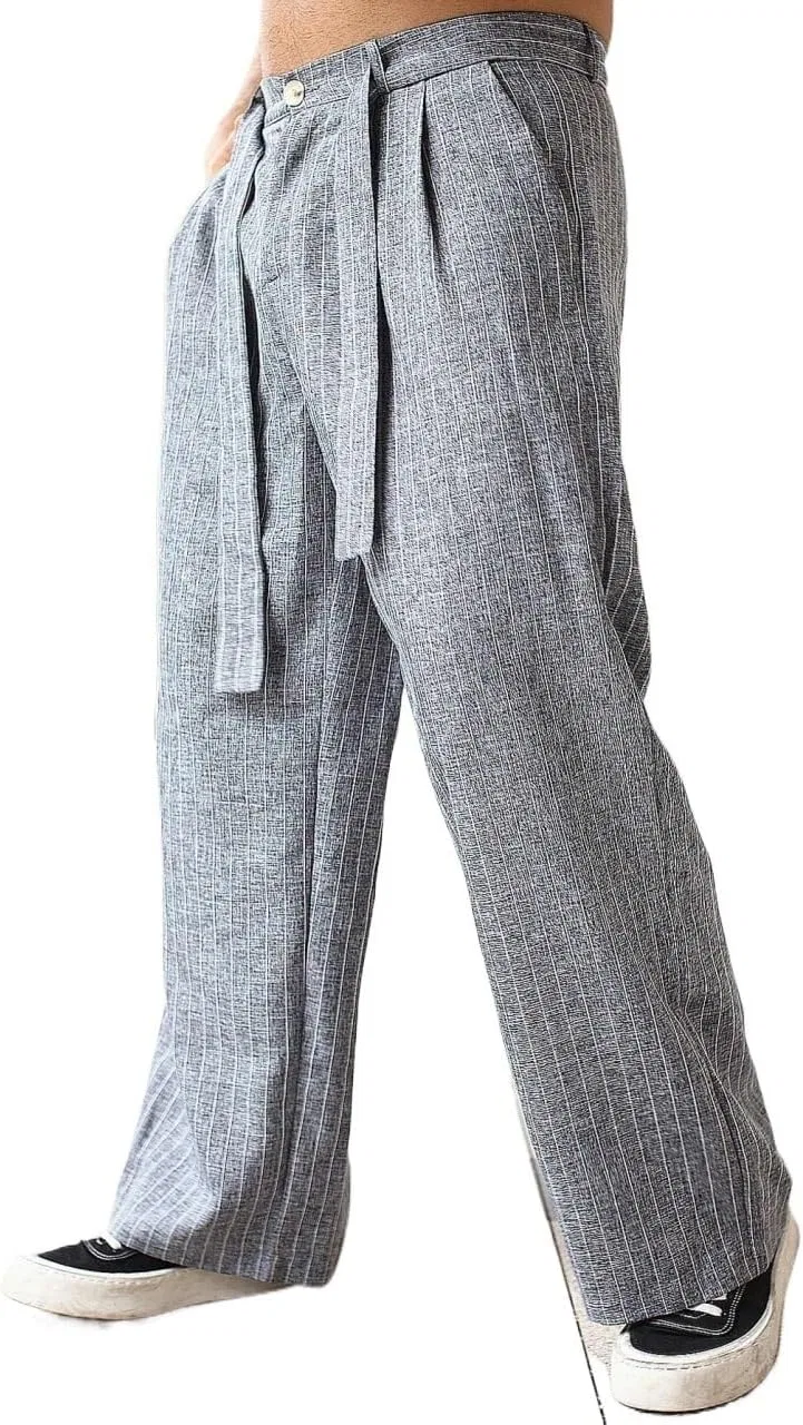 Мужские свободные штаны с принтом, Long Drawstring Straight Leg, серый