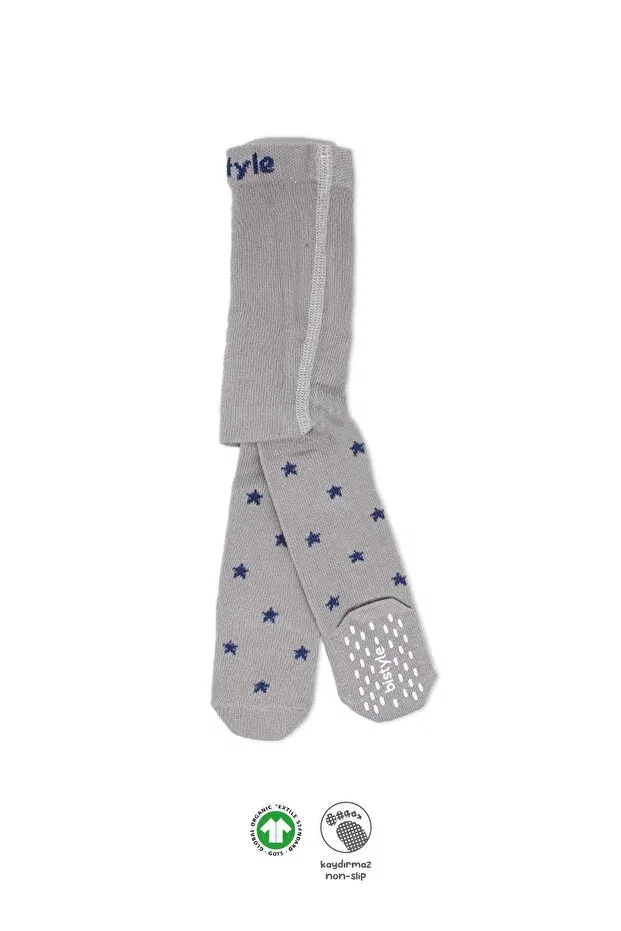 Детские колготки хлопковые Organic Baby Girl Boy Child Combed Cotton Pantyhose Non-Slip Stars Bistyle, Gray