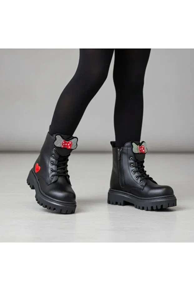 Детские ботинки для девочек на молнии с бантиком Patik Bebe, Black