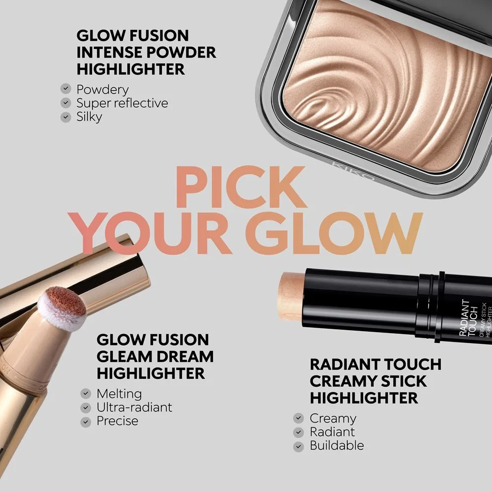 Жидкий хайлайтер для лица с губковым аппликатором Glow Fusion Gleam Dream Highlighter KIKO Milano, 01 Sunkissed Rosé — фото 4