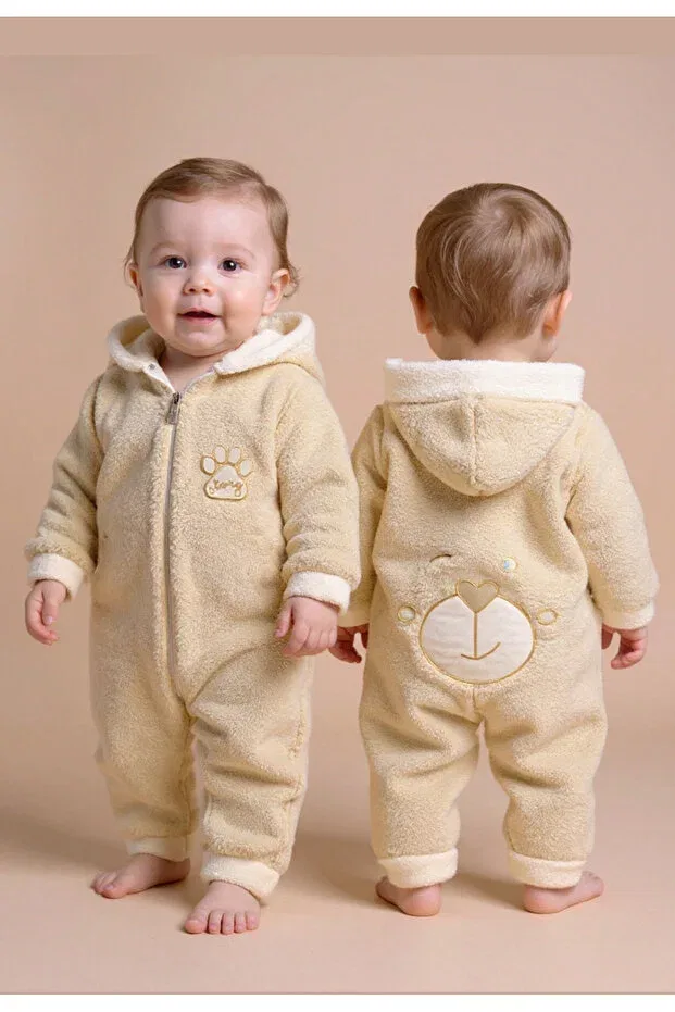 Детский комбинезон с капюшоном Basics Tuabella, Beige Embroidered Jumpsuit