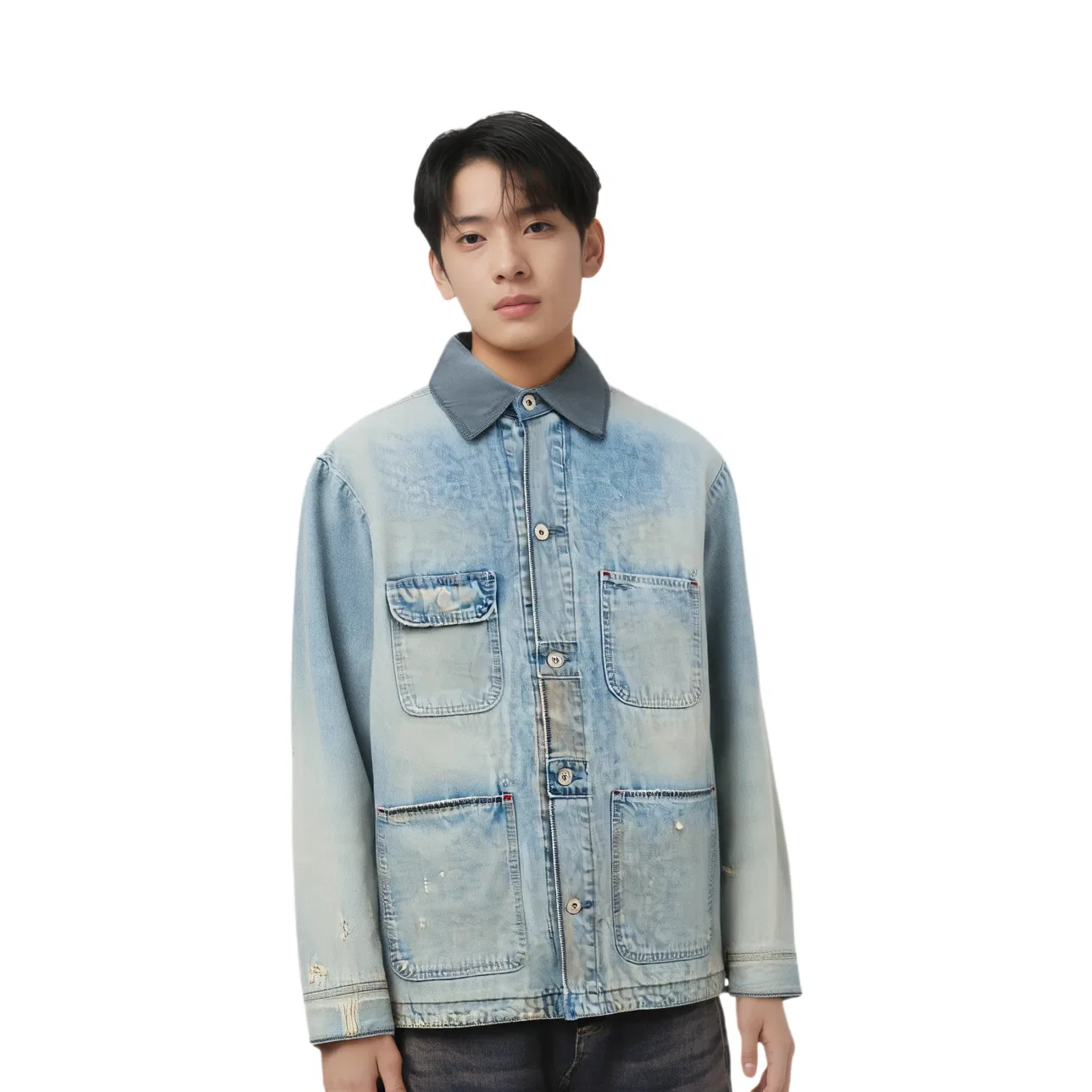 Мужская джинсовая куртка с воротником-лацканом Light Blue ZARA, Light Blue — фото 4
