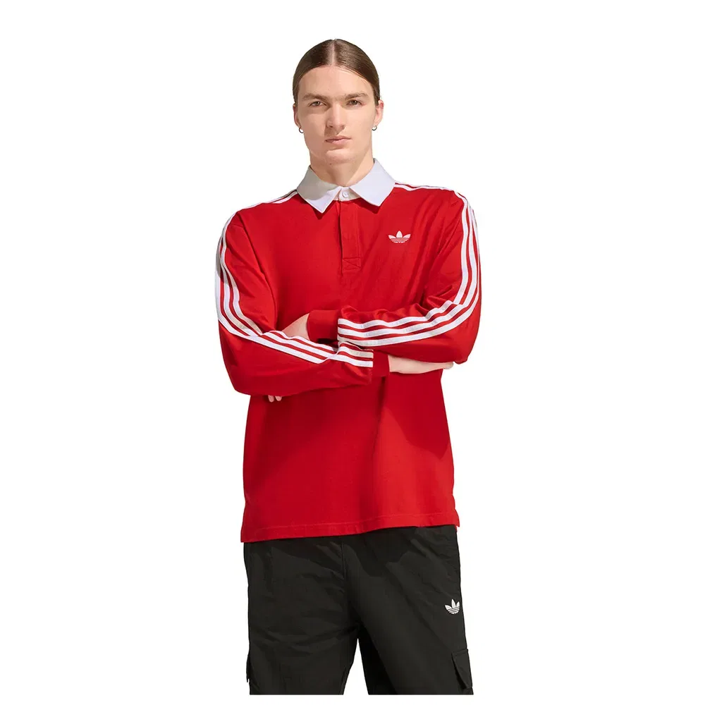 Поло с длинным рукавом 3 Stripes Rugby Adidas Originals, красный