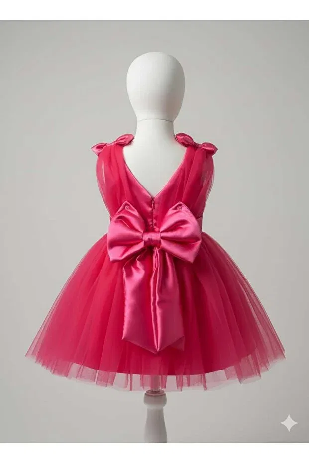 Детское платье для девочек с бантом на плече Penu Baby Kids, Fuchsia — фото 4