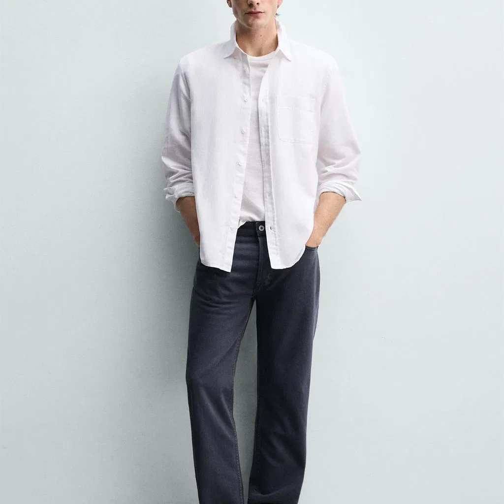 Мужская рубашка с воротником White Lapel ZARA, Белый — фото 4