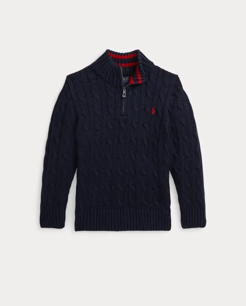 Детский джемпер с косами и полузастежкой-молнией Polo Ralph Lauren, Azul Marino — фото 4