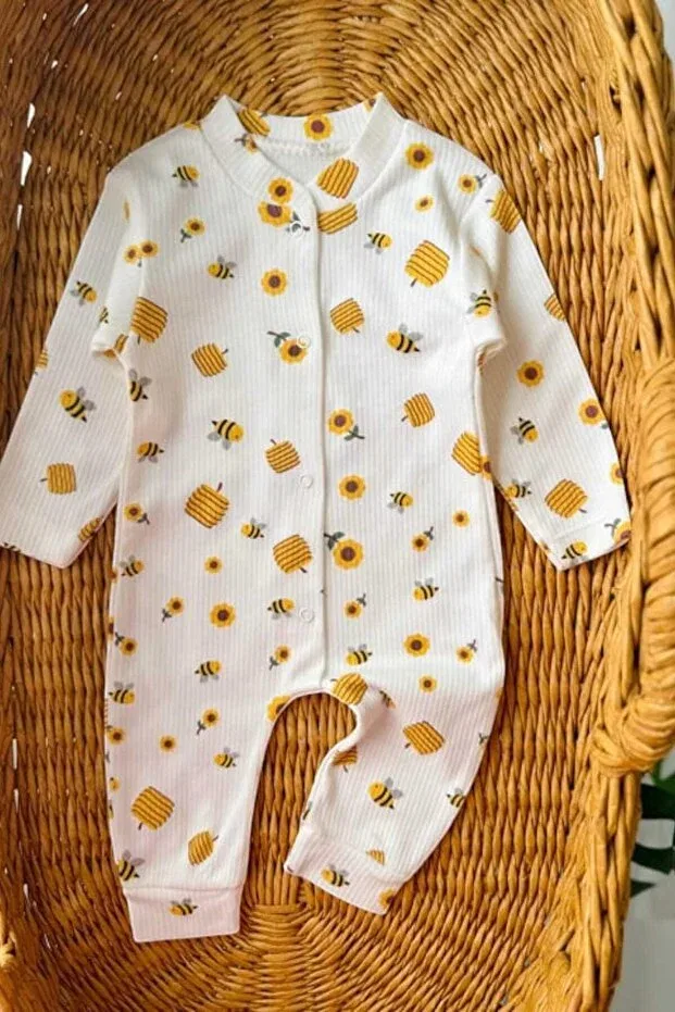 Детское боди-комбинезон с принтом Baby Bee Dinamik Çocuk, White Bees