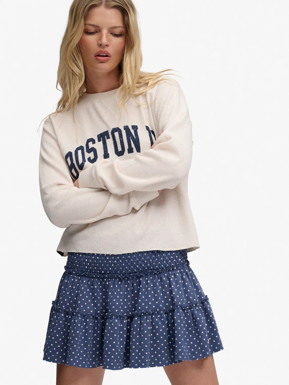 Юбка мини с воланами Superdry Navy Blue Polka Dot — фото 3