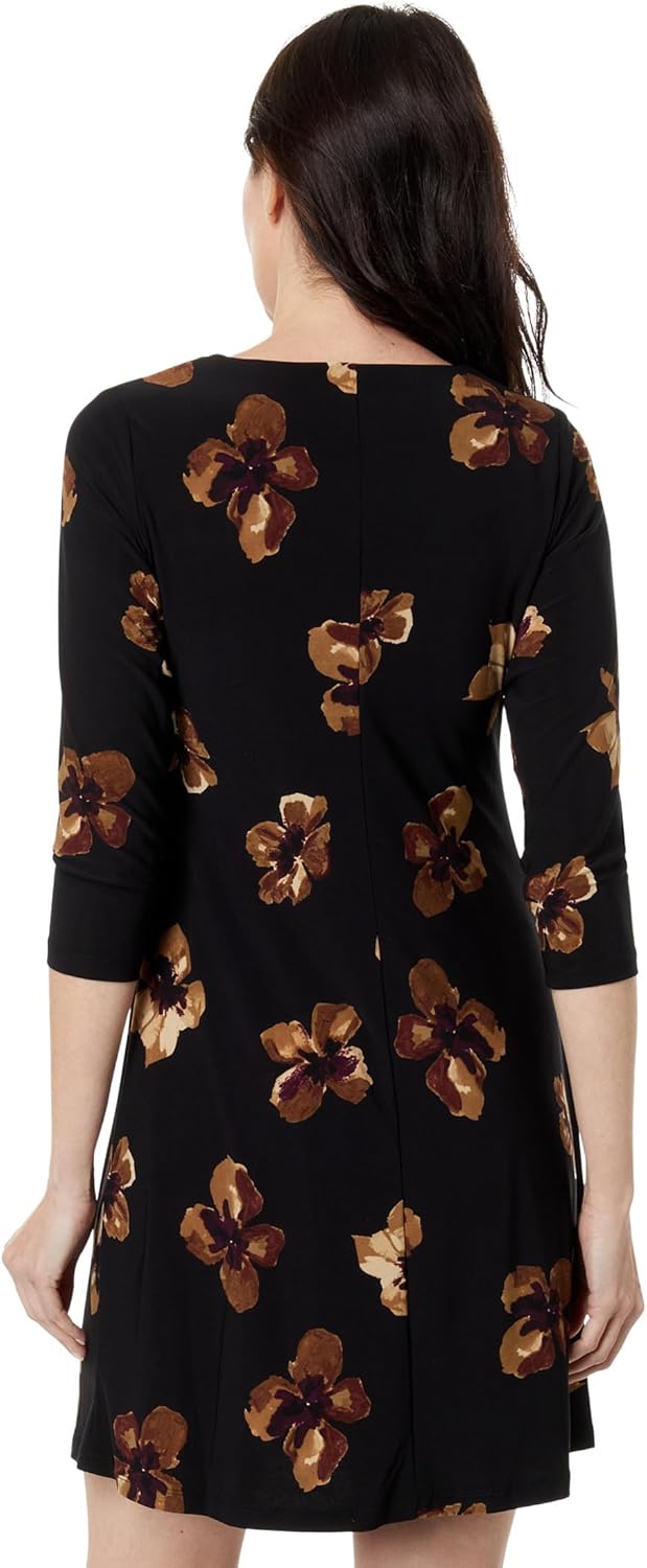 Женское мини-платье-футляр Tommy Hilfiger с рукавами 3/4 и круглым вырезом, Black Multi — фото 2