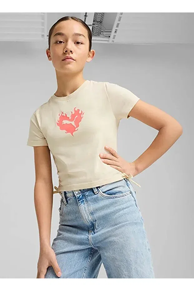 Детская футболка для девочек с принтом Flaming Love Knotted Tee Puma, Nude Color