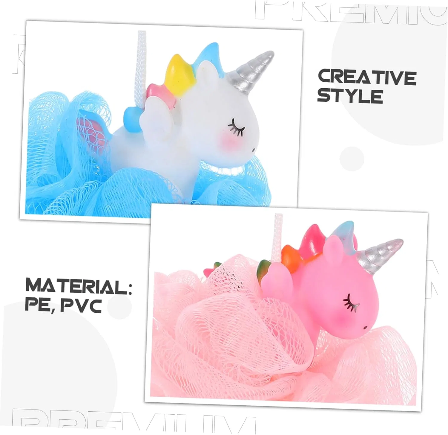 Мочалка для душа Unicorn, LIFKOME, набор 2 шт., розовый, синий — фото 3