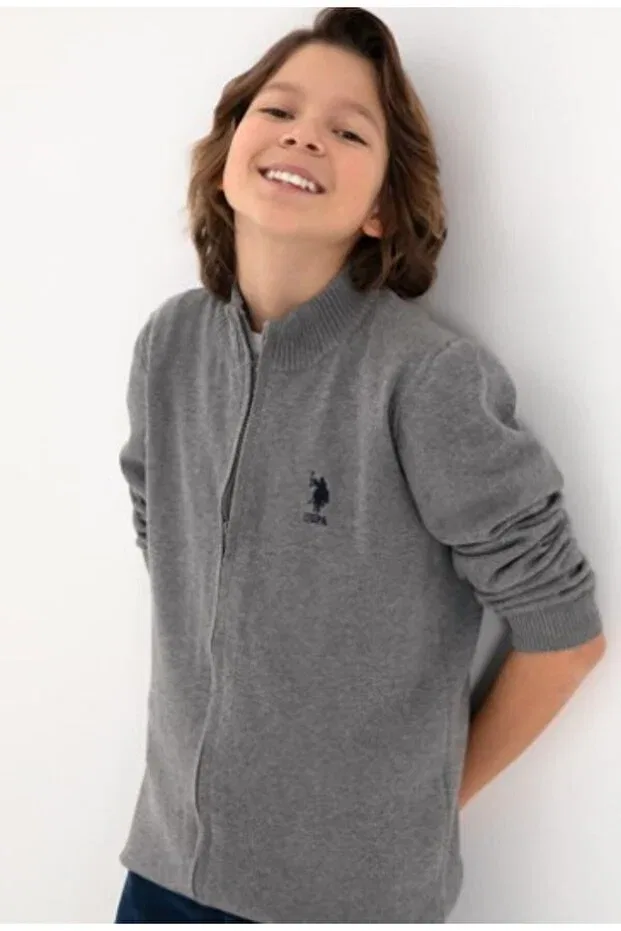 Детский кардиган для мальчиков из трикотажа U.S. Polo Assn., Gray Melange — фото 2