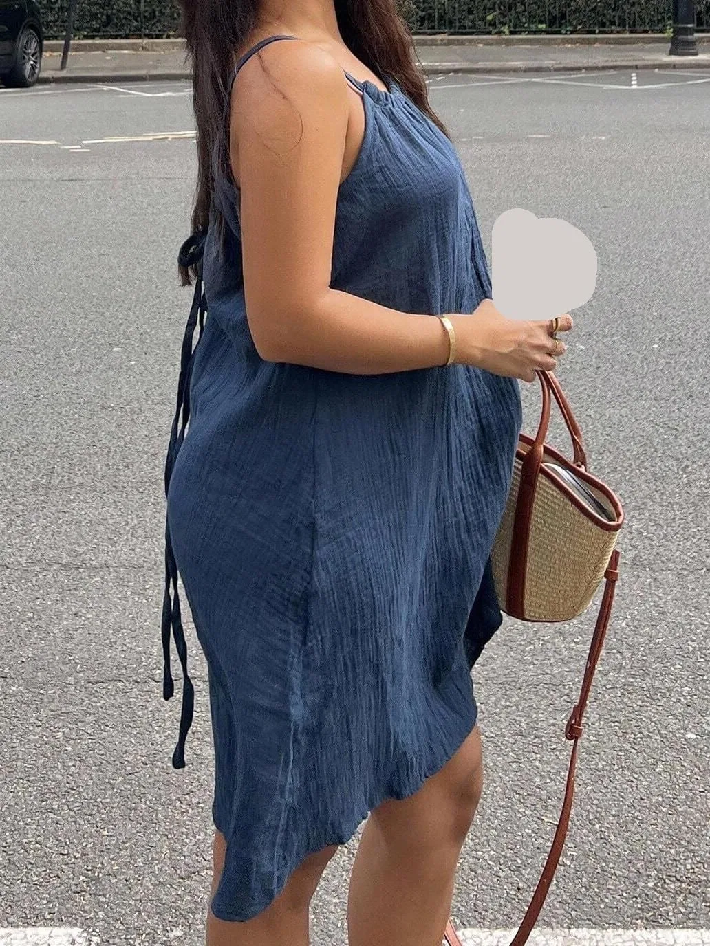 Женское повседневное платье на бретелях A-силуэта с открытой спиной, Navy Blue — фото 4