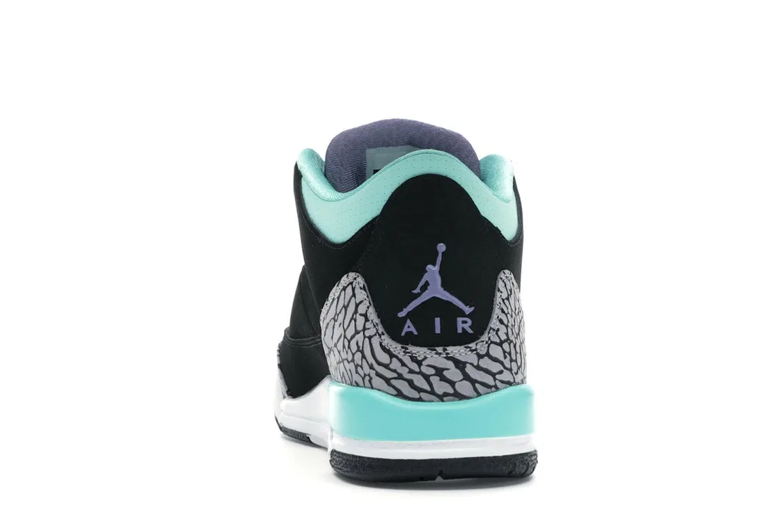 Детские кроссовки с длинным шнурованием Jordan 3 Retro Jordan, Black/Iron Purple-Blchd Trq-Wolf Grey — фото 4
