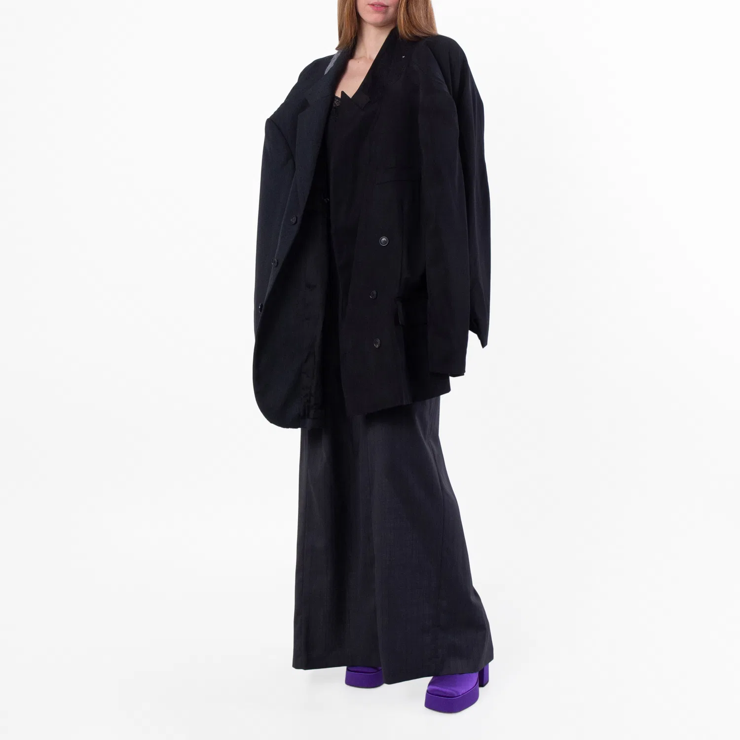 Пальто Balenciaga Distressed Double Sleeve Tailored Jacket, Anthracite — фото 4
