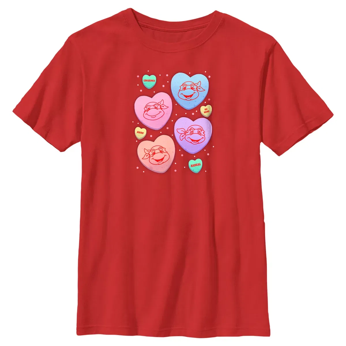 Детская футболка с принтом Teenage Mutant Ninja Turtles Candy Hearts, Teenage Mutant Ninja Turtles, Red