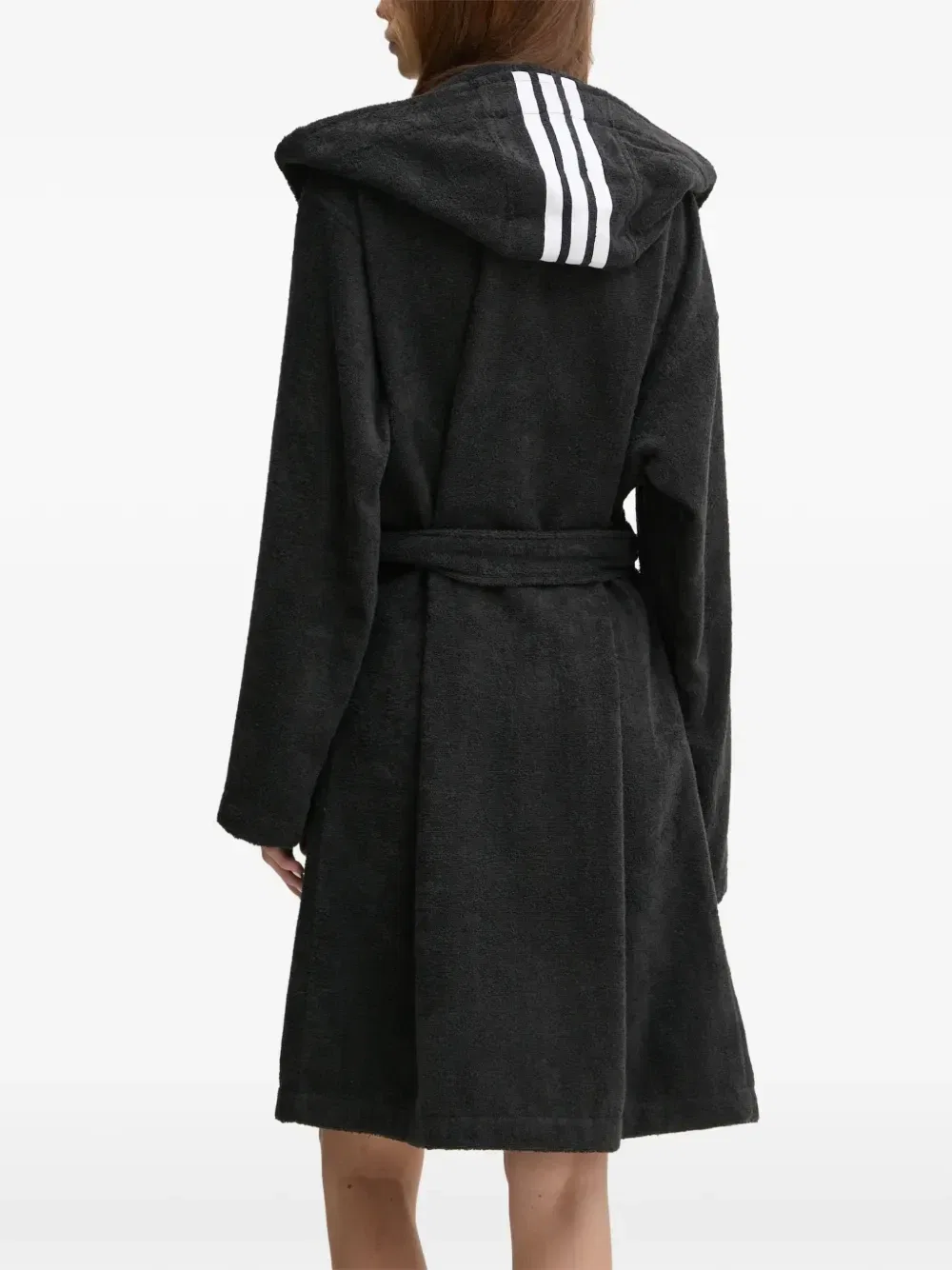 Халат с капюшоном и поясом Adidas, черный — фото 3