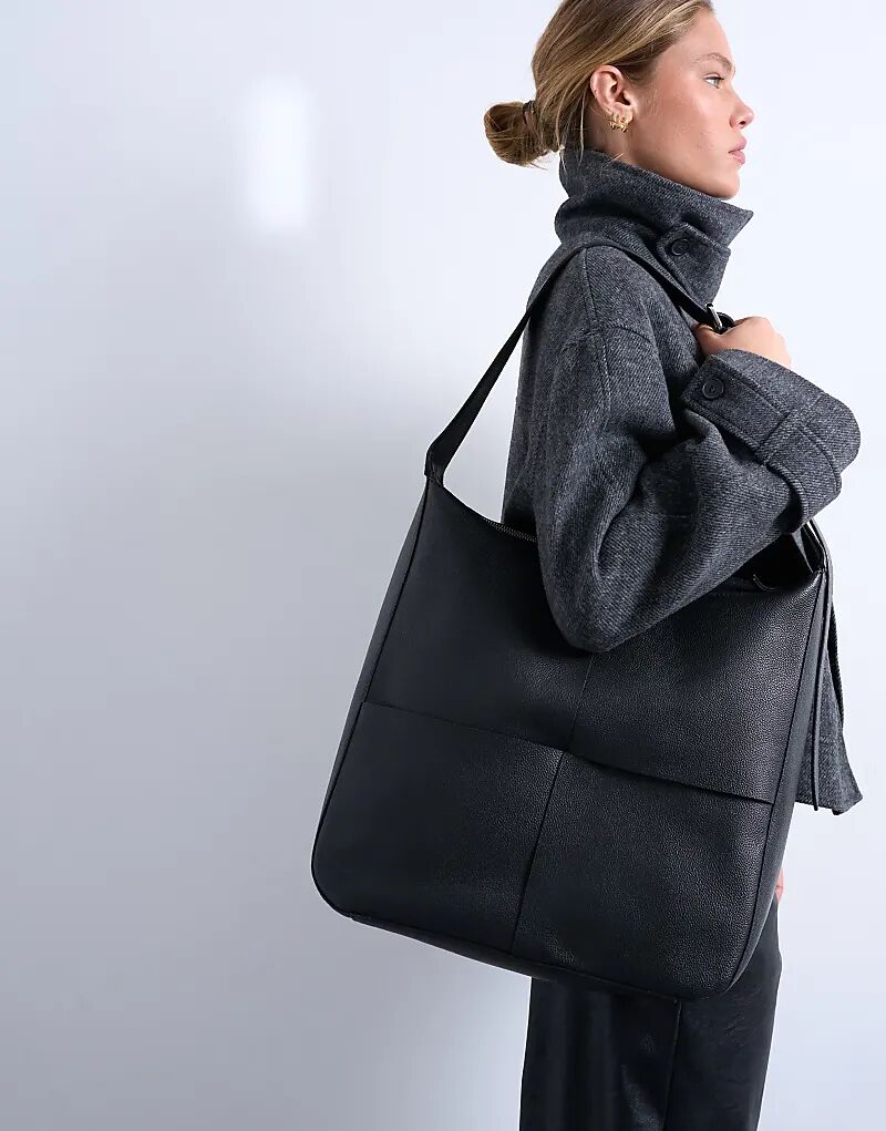 

Сумка-тоут Topshop Teegan из натуральной кожи премиум-класса, большого размера, черного цвета