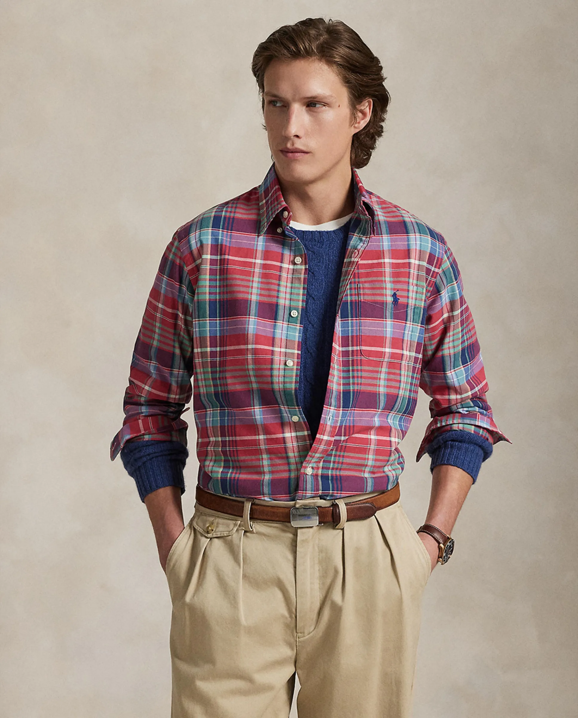 

Мужская оксфордская рубашка из хлопка Классический крой Polo Ralph Lauren, темно-красный