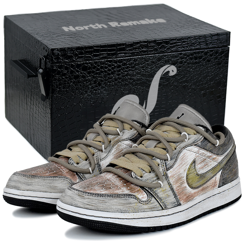 

Jordan Женские баскетбольные кроссовки Air 1 с устойчивостью к истиранию, низкие, винтажные, коричнево-желтые, в подарочной коробке, цвет Brown Yellow-Gift Box 2