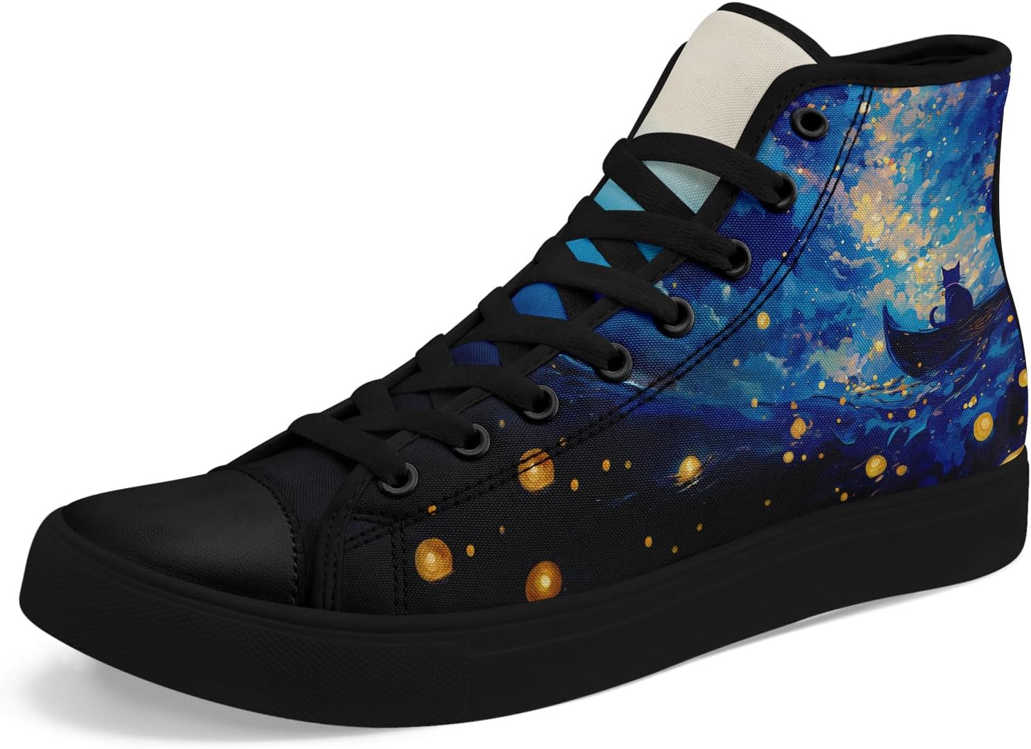 

Высокие кеды AWSOLE из холщовой ткани для мужчин и женщин, модные, дышащие, на шнуровке, удобные, стильные кроссовки с рисунком звезд и луны, черный/голубой/небесно-голубой