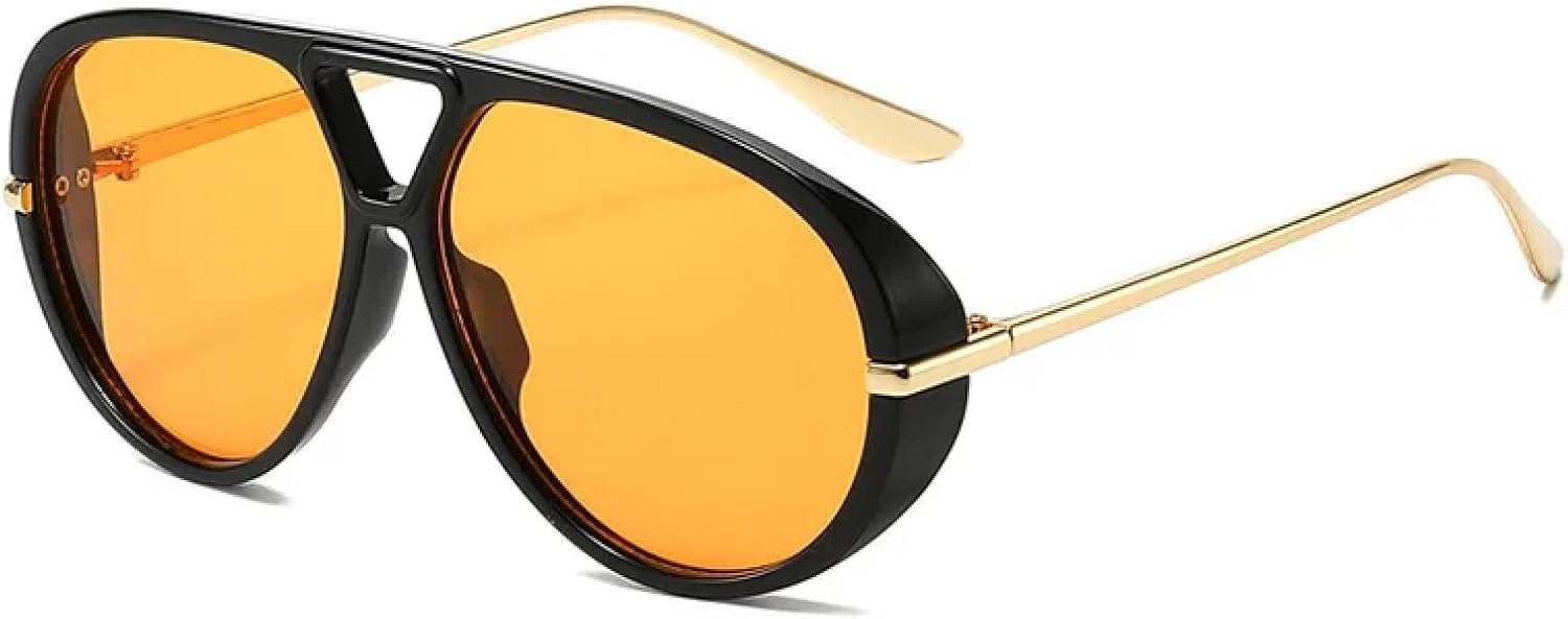 

Мужские солнцезащитные очки с двойной перемычкой, ретро-очки оранжевого цвета, модные женские солнцезащитные очки с защитой от УФ-излучения UV400 HHZZYVY, Black-orange