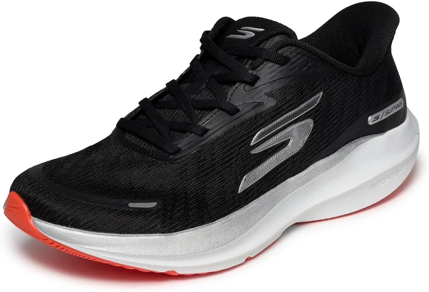 Skechers Aero Pulse Performance Laufschuhe für Herren, leicht, Netzstoff, Low-Top, Alltagsläufer mit Fußgewölbeunterstützung, кроссовки, Black Textile Silver Orange Trim