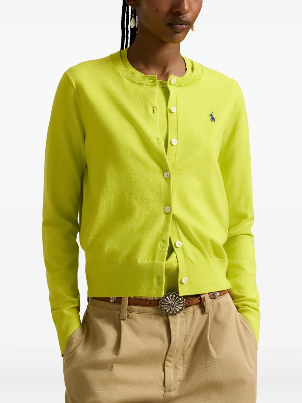 Кардиган с вышитым логотипом Polo Ralph Lauren, зеленый — фото 3