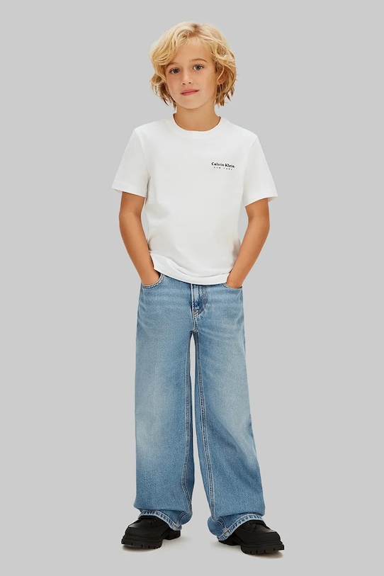 Детская хлопковая футболка Calvin Klein Jeans, белый — фото 4